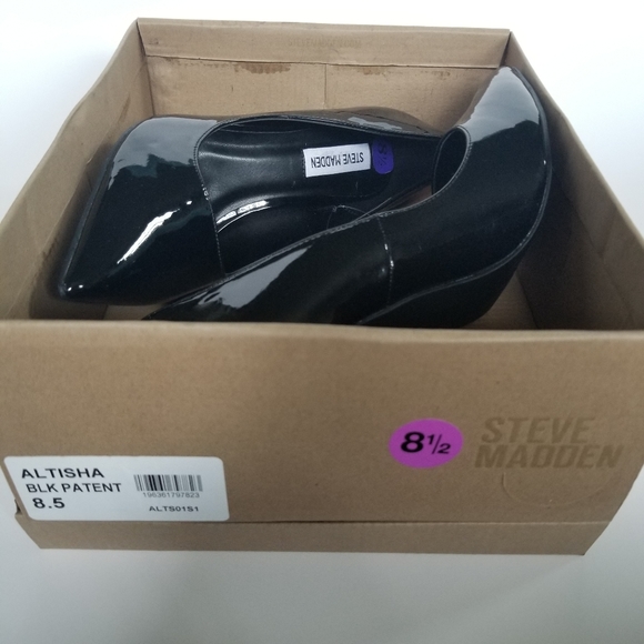 NIB NWOT Steve Madden Altisha black patent 4.25" heels siz 8.5 - Picture 12 of 13